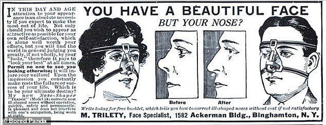 Μια διαφήμιση για μια συσκευή ισιώματος μύτης που βρέθηκε σε μια vintage εφημερίδα στο Binghamton της Νέας Υόρκης.