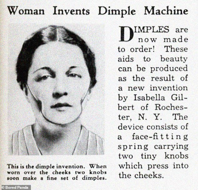 Εφημερίδα που διαφημίζει μια «μηχανή για λακκάκια», που εφευρέθηκε από την Isbaelle Gilbert στο Ρότσεστερ της Νέας Υόρκης το 1936.
