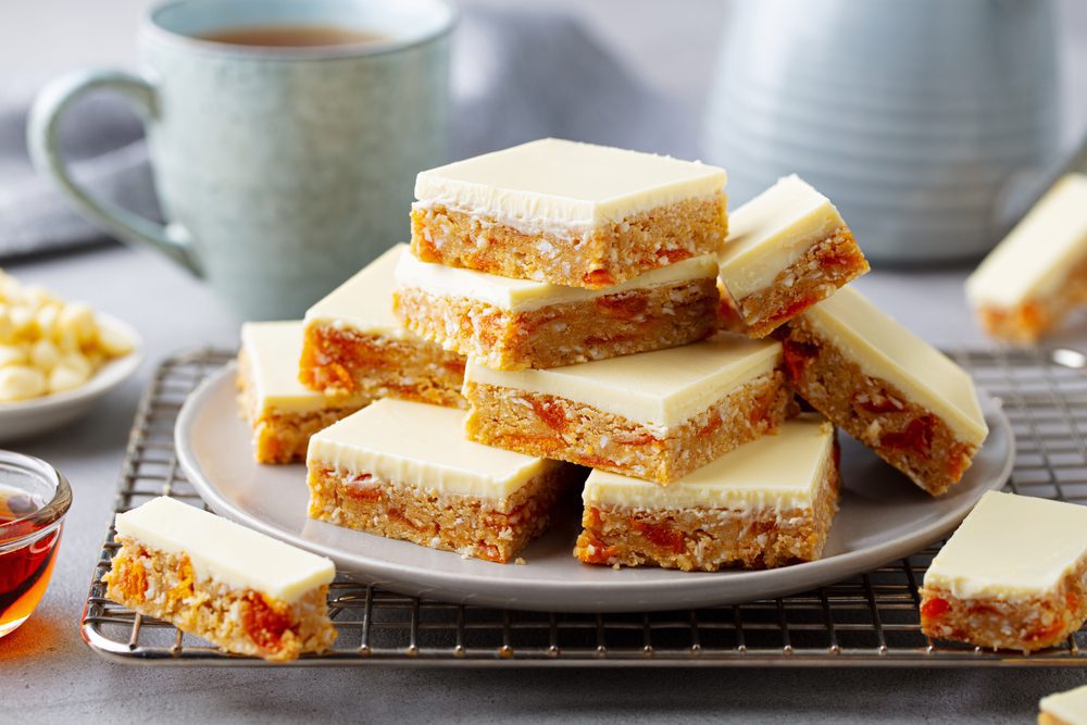 White,Chocolate,Cookies,,Bars,With,Oat,,Coconut,,Apricot,On,A